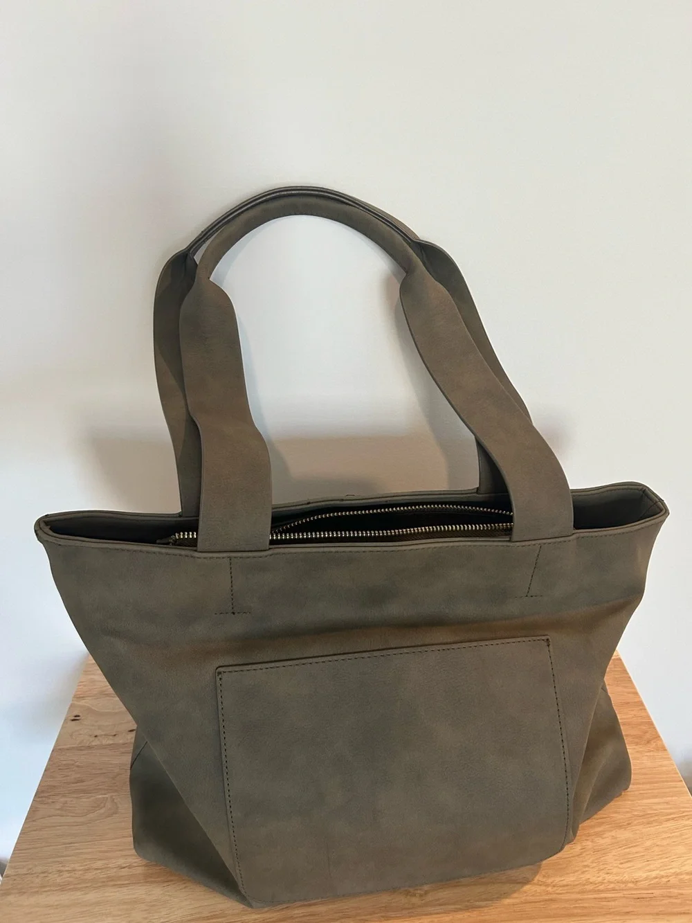 Olive Green Tote Bag with Top Zip